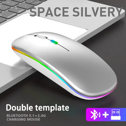 Souris sans fil Bluetooth 5.1 et 2.4G RGB silencieuse rechargeable