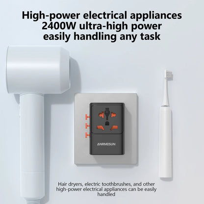 Adaptateur voyage universel GaN 65W — EU, UK, USA, AUS + USB-C charge rapide