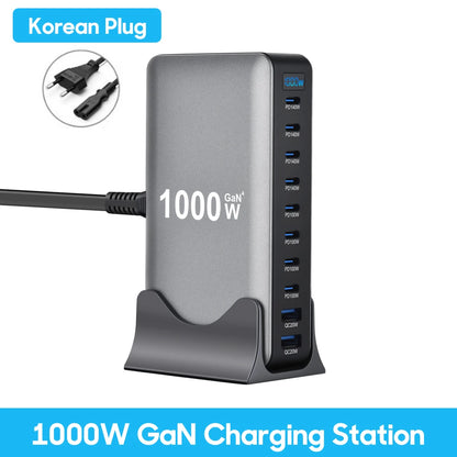 Station de charge GaN 1000W 10 ports — 140W USB-C pour MacBook Pro et laptop