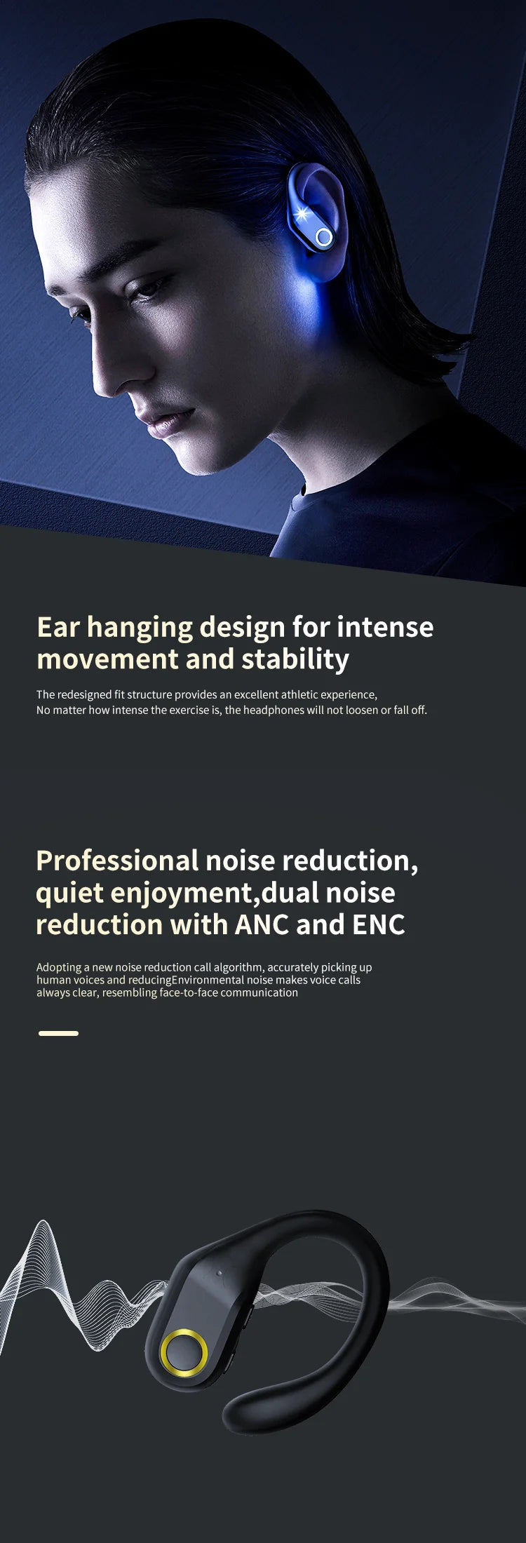 Écouteurs sans fil TWS ANC + ENC Bluetooth 5.3 — 60h d'autonomie