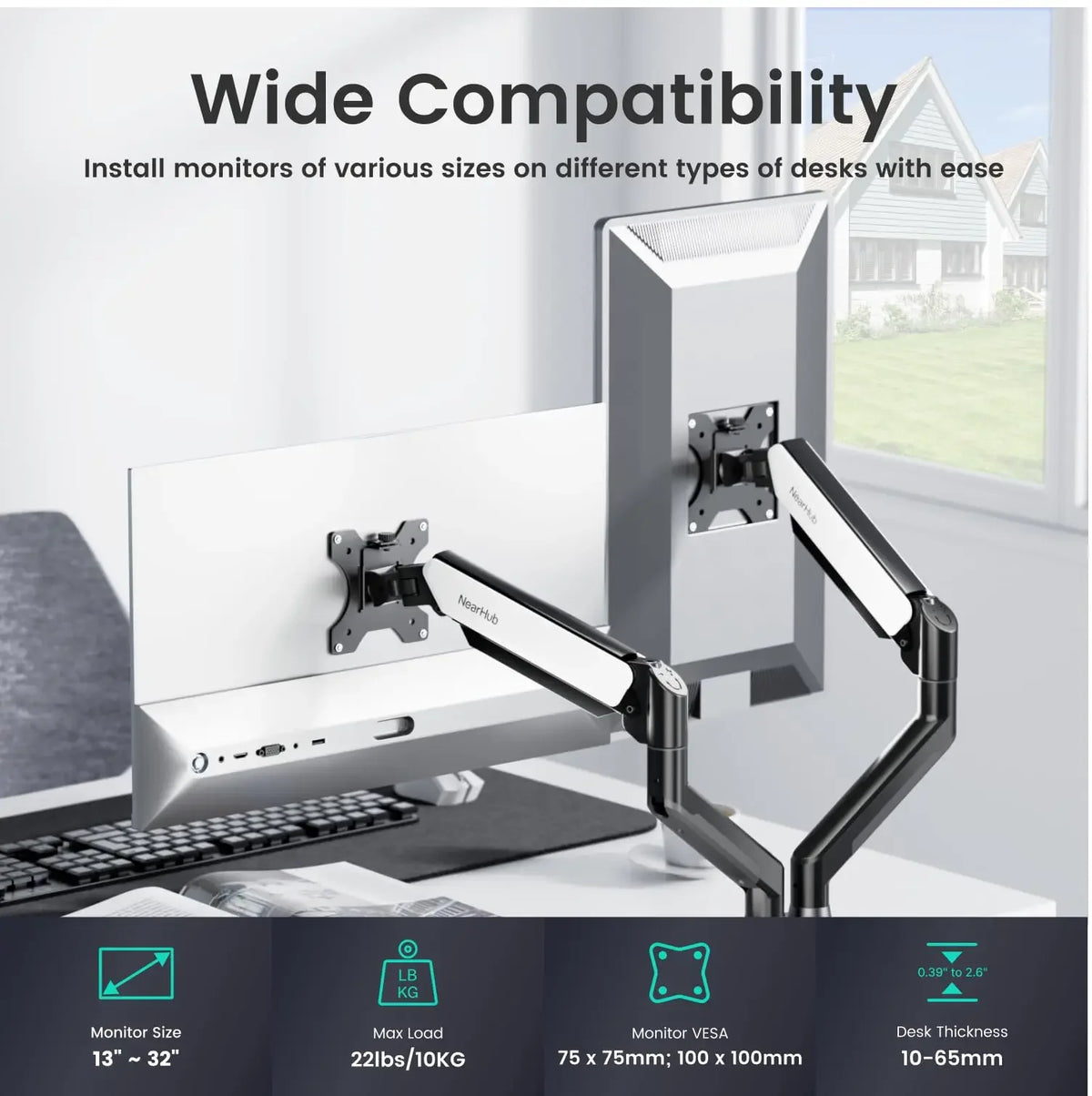 Bras double moniteur articulé NearHub MS-002 — Setup 2 écrans professionnel