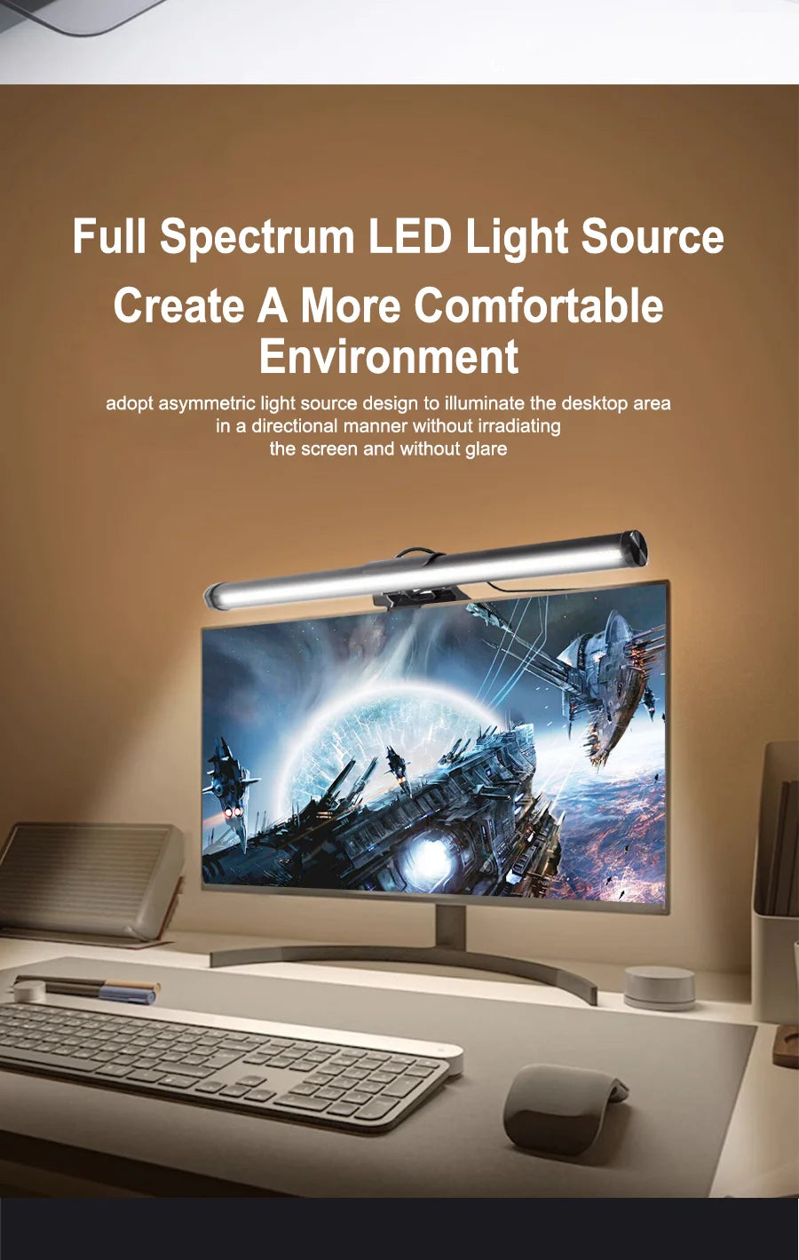 Lampe écran LED anti-reflets dimmable USB — Bureau, gaming et streaming