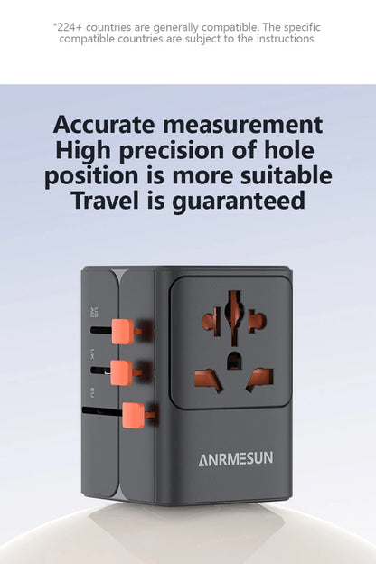 Adaptateur voyage universel GaN 65W — EU, UK, USA, AUS + USB-C charge rapide