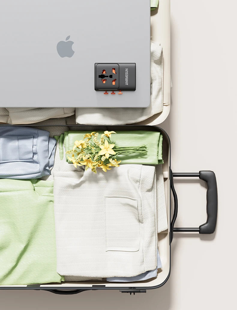 Adaptateur voyage universel GaN 65W — EU, UK, USA, AUS + USB-C charge rapide
