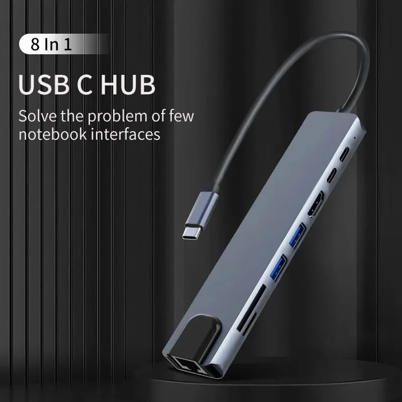 Hub USB-C 7-en-1 avec HDMI 4K et RJ45 — Adaptateur multiport pour laptop